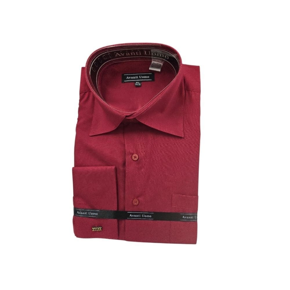 AVANTI UOMO HIGH COLLAR FRENCH CUFF WRINKLE FREE CRIMSON DRESS SHIRT DN32M.